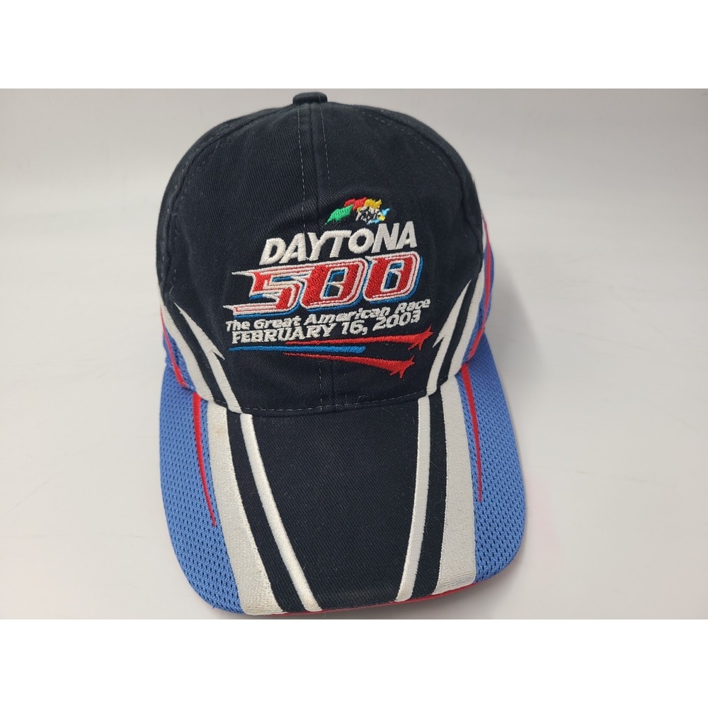 Vintage 2003 Daytona 500 American Flag Adjustable Hat‎ Cap Men Y2K NASCAR Black